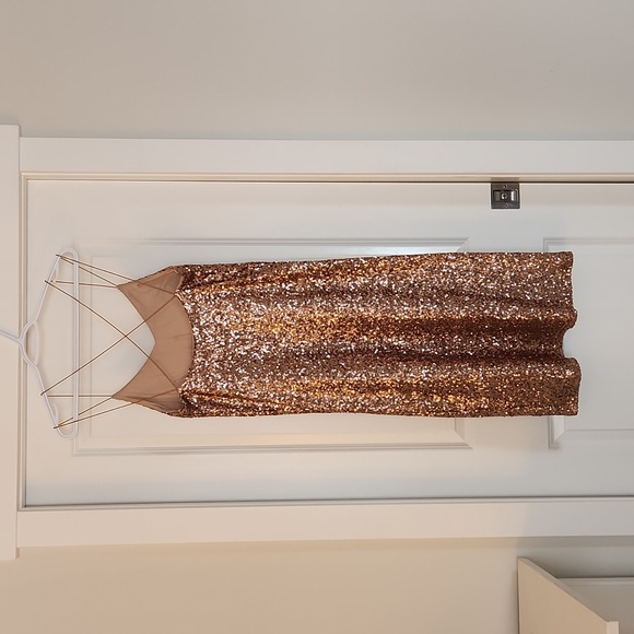 Zara XS Rose gold sequin midi slip dress - Picture 6 of 16